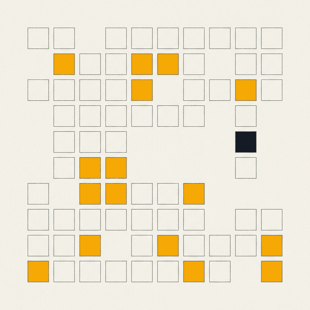 Sparse grid of outlined squares with a few filled in amber